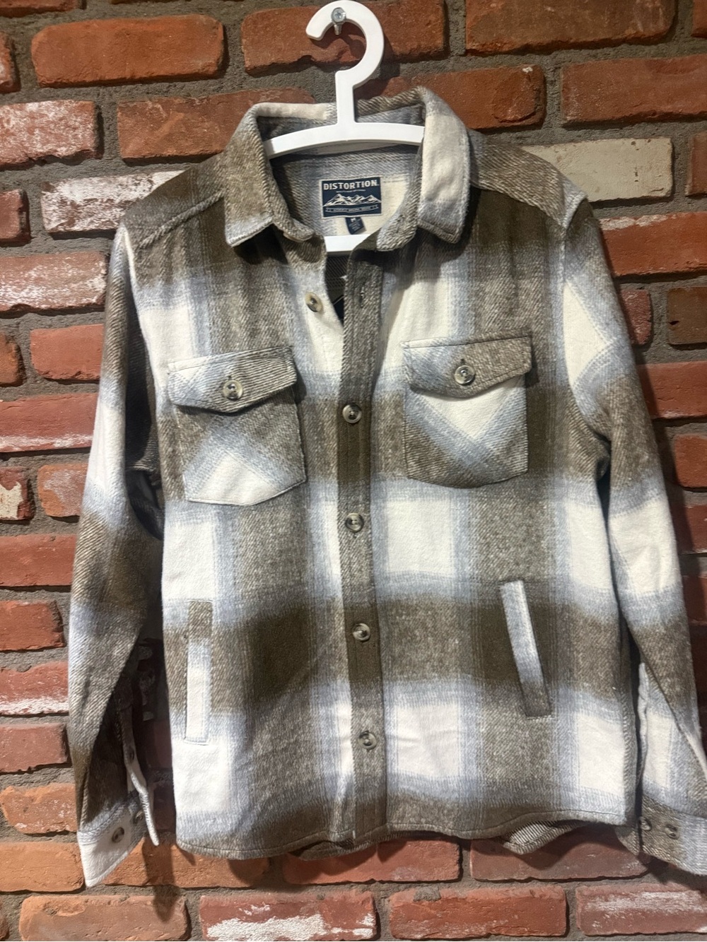 Distortion Men's Brown & White Plaid Shirt Jacket